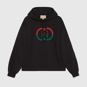 Gucci Cotton jersey printed hooded sweatshirt black