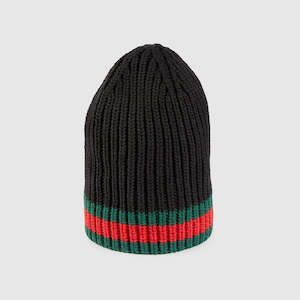 Gucci Black Wool Hat with green and red Web