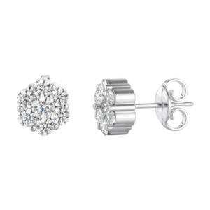 Earrings: 18ct White Gold & Diamond Cluster Earrings