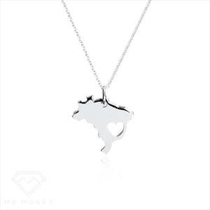 Sterling Silver Brazil Heart map of Love Necklace