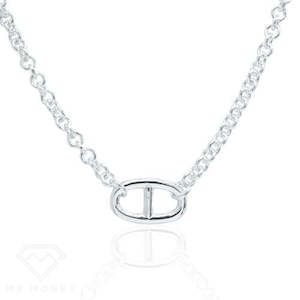 Sterling Silver Nautical Link Necklace 18" 6 x 5 x 23mm