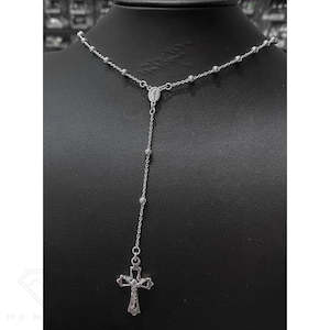 Sterling Silver Rosary Beads Necklace 24"