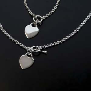 Sterling Silver Heart T Bar Necklace plus Bracelet