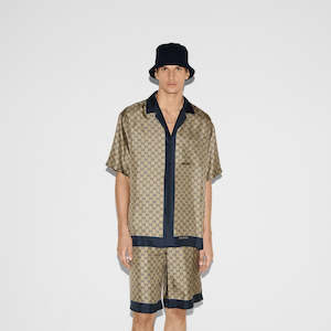 Clothing: Gucci Printed Beige & Blue Silk Shirt