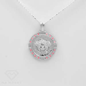 Sterling Silver Red CZ Frame Medusa Pendant + Chain (combo)