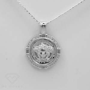 Sterling Silver CZ Frame Medusa Pendant + Chain (combo)