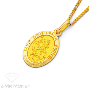 9ct Gold 28mm St Christopher Oval Pendant