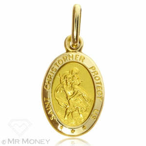 9ct Gold 12mm St Christopher Oval Pendant