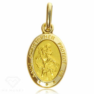 9ct Gold 20mm St Christopher Oval Pendant