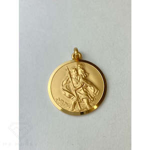 Saint Christopher 9ct Gold 27.5mm Round Pendant (Jumbo)