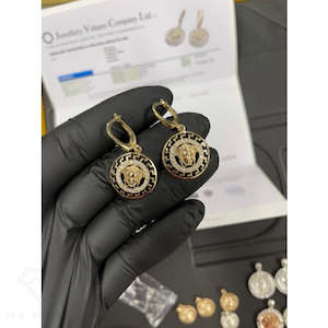 9ct Gold Medusa Diamond Drop Gold Earrings .72ct Diamond