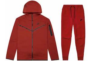 Nike Sportswear Tech Fleece Full Zip Hoodie & Joggers Set Gym Red/Black