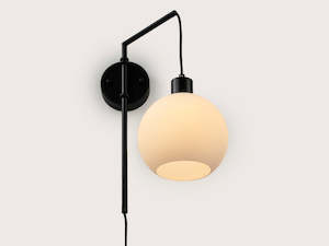 Frankie Swing Arm Wall Light with 20cm Apothecary Opal Round Glass Shade