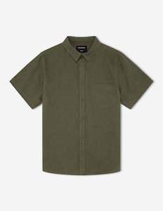 Clothing wholesaling: Linen Short Sleeve Shirt - Fatigue