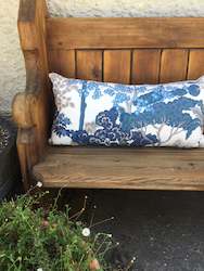 Homewares: Blue & White Floral Bolster Cushion