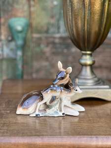 Vintage Porcelain Deer & Fawn Dark Brown