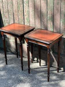 Antique Leather Top Nesting Table