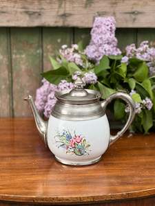 Antique Victorian Pewter & Enamelware Teapot