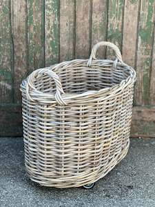 Medium Oval Cane Basket On Wheels