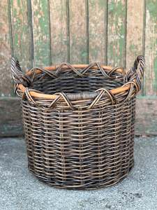 Large Dark Wooden Round Basket