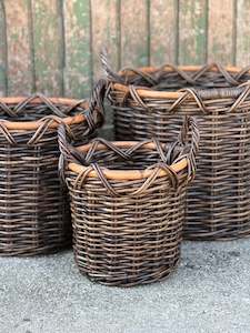 Small Dark Wooden Round Basket