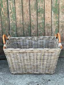 Wooden Handle Rectangle Cane Basket