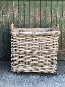 Large Lined Cane Basket on Wheels