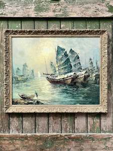 Antique Gilt Framed Ship Painting