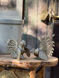 Pair of Brass Fighting Roosters