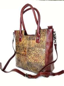 Handbag: EMBOSSED LEATHER DOUBLE HANDLE BAG