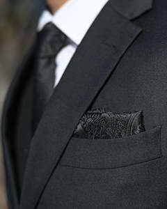 SCHOOL BALL-FORMAL SUIT HIRE | Black Paisley Pocket Square TO HIRE