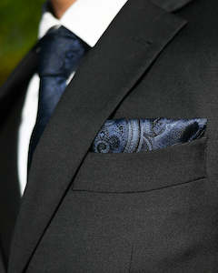 SCHOOL BALL-FORMAL SUIT HIRE | Navy Blue Paisley Pocket Square TO HIRE