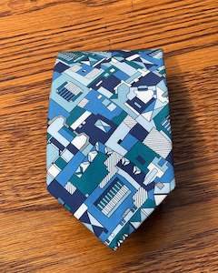 Parisian with Liberty | Patchwork Abstract Blue Pattern NeckTie | Liberty Tana Lawn