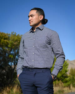 Berlin | Long-sleeve Shirt | 100% Cotton | Navy Blue Pattern