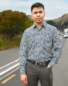 Portobello Road | Long-sleeve Shirt | Iron-cheater Fabric | Blue & Green Paisley