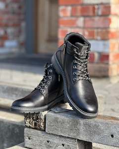 Menswear: Londons Life | Casual Boots | Genuine Leather | Lace-up + Zipper | Black | CLEARANCE