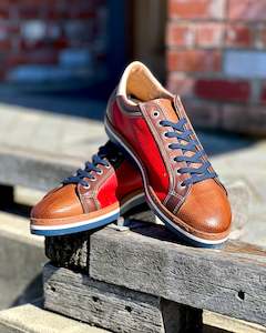 Italiano | Casual Sports-style Leather Shoe | Tan & Red | CLEARANCE