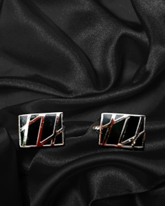 Cufflinks | Black Rectangles with Silver Lines