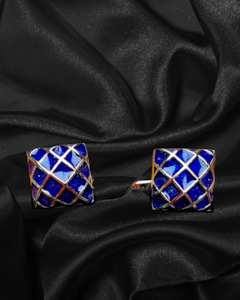 Menswear: Cufflinks | Vintage Style | Blue Diamonds with Chrome Edging