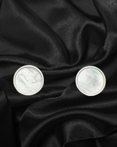 Cufflinks | Circular with Mother-of-Pearl Inner and Chrome Edging