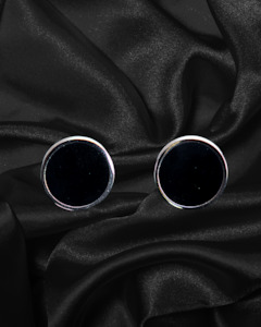 Stylish Classic Cufflinks - Black with Silver Rim