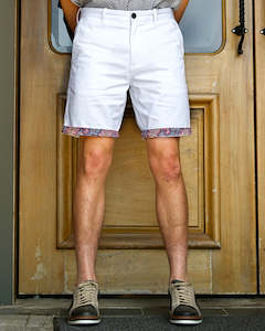 Berlin Havana Shorts | Stretch Cotton Blend | White with Contrasting Cuffs