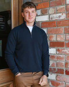 Brooksfield | Quarter-zip Jumper | 100% Cotton | Navy Blue