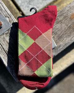 Visconti Socks | Cotton Blend | 1 pair | Red and Green Argyle