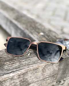 Electric Pukeko Sunglasses - Rose-Gold Frames with Grey Polarised Lenses & Dark Wood Arms