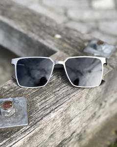 Electric Pukeko Sunglasses - Silver Frames with Grey Polarised Lenses & Dark Wood Arms