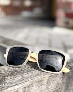 Menswear: Electric Pukeko Sunglasses - Clear Frame with Bamboo Wood Arms