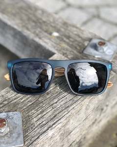 Electric Pukeko Sunglasses - Blue Frame with Zebrano Wood Arms