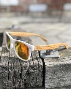 Electric Pukeko Sunglasses - White Matt Frame with Zebrano Wood Arms