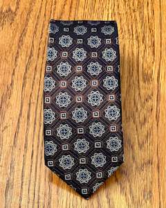 Silandro | Pure Silk Tie | Abstract Flower Motif Brown Background | CLEARANCE